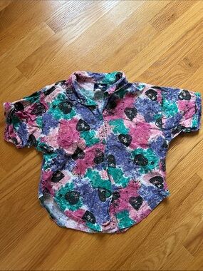 Vintage Silver Unicorn Kids Multicolor Heart Print Button-Up Shirt size 10-1/2
